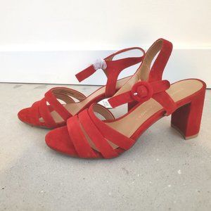 Red Strappy Block Heels with Ankle Strap